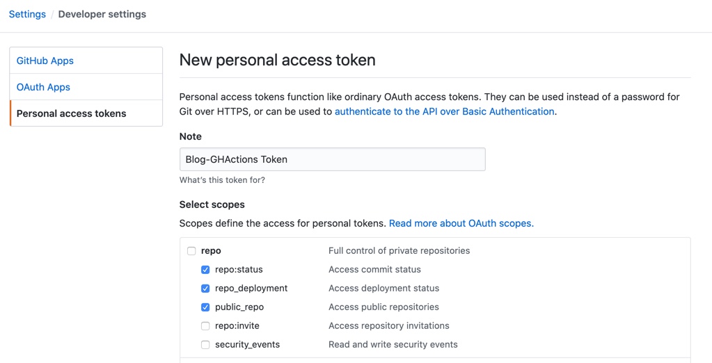 Personal Access Token Config