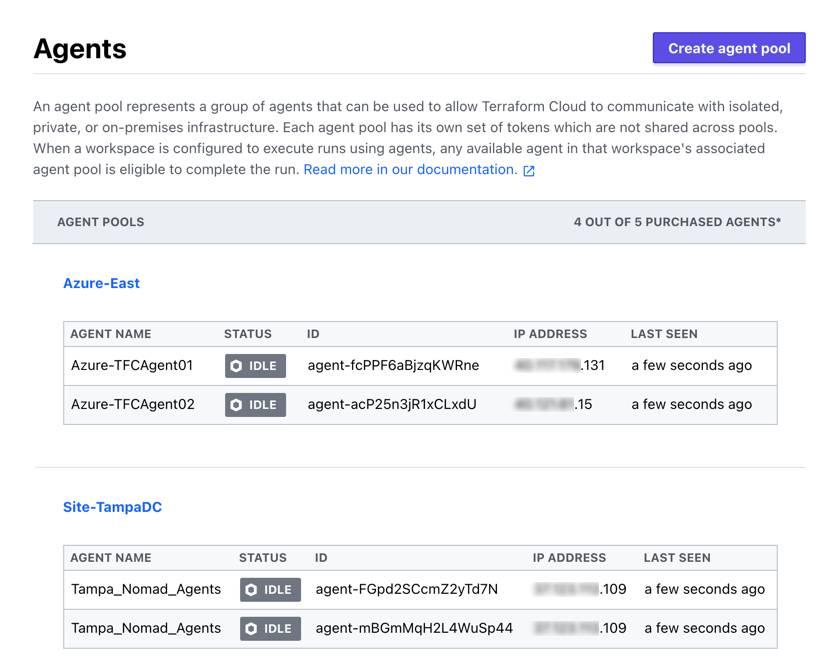 Terraform Cloud UI - Organization Settings - Deployed Agents Overview