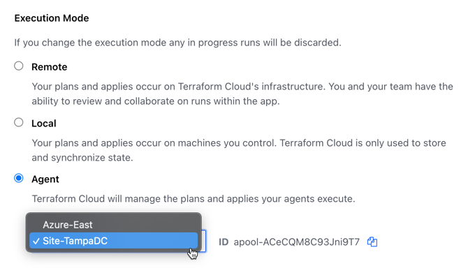 Terraform Cloud UI - Workspace Settings - Execution Mode